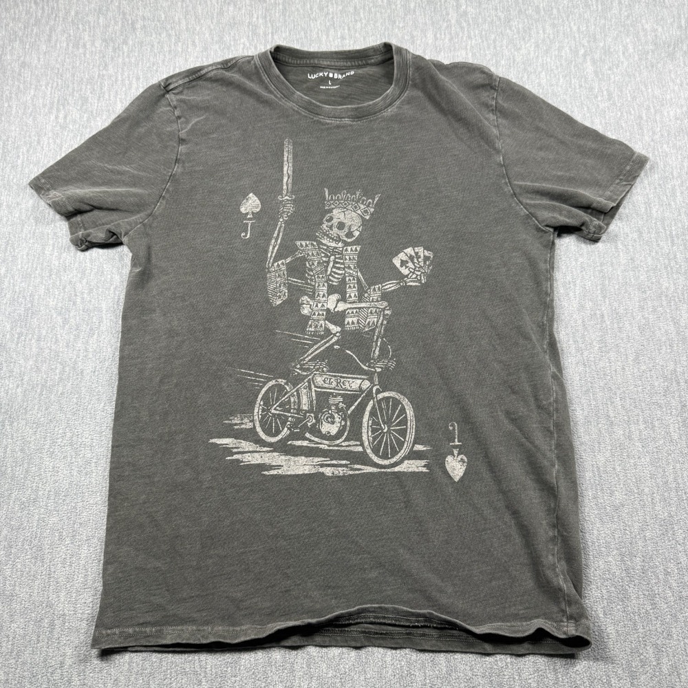 Lucky Brand Shirt Mens L Gray Skeleton King Bicycle Graphic Crewneck Cotton Tee